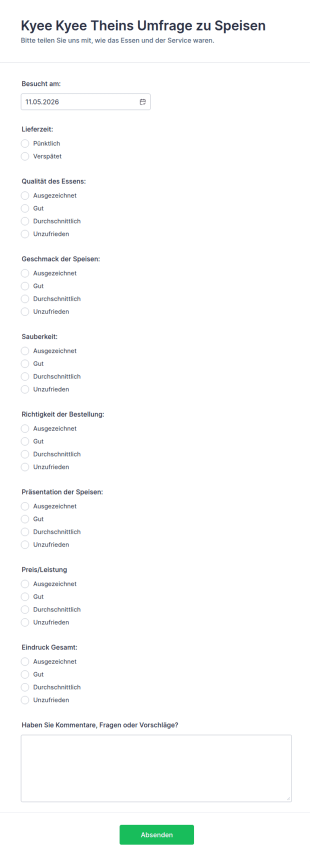 Speisen Bewertungsformular