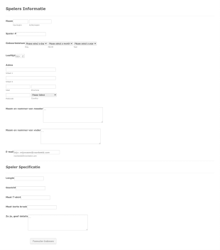 Spelersprofiel Formulier Form Template