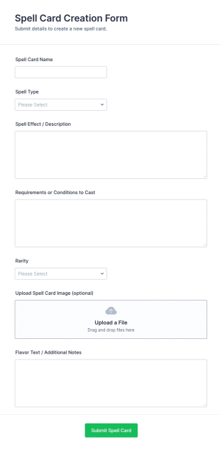 Spell Card Creation Form Template