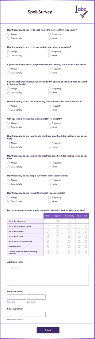 Spell Survey Form Template