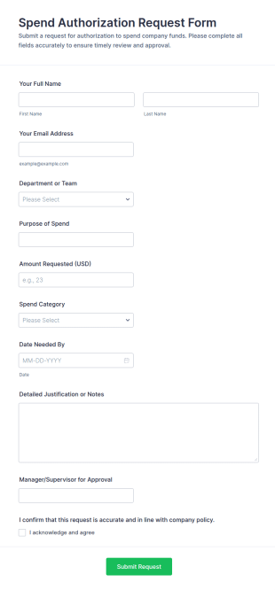 Spend Authorization Request Form Template