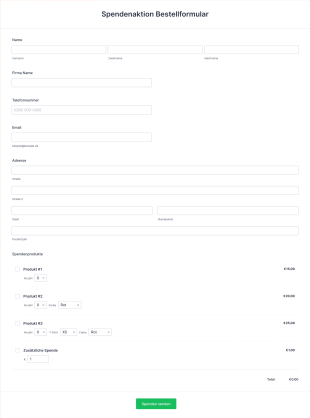 Spendenaktion Bestellformular Form Template