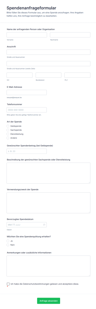 Spendenanfrageformular