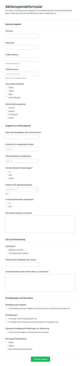 Spendenformular Für Aktien