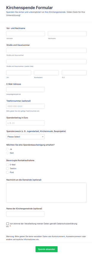 Spendenformular Für Die Kirche