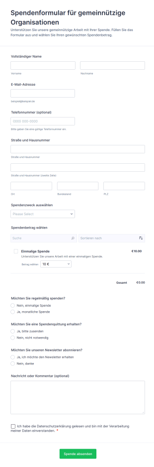 Spendenformular Für Gemeinnützige Organisationen