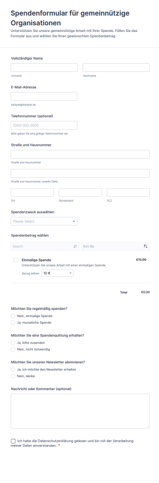 Spendenformular Für Gemeinnützige Organisationen