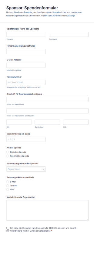Spendenformular Für Sponsoren