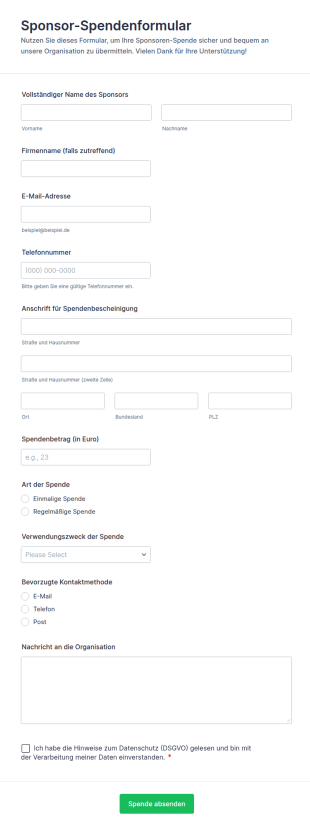 Spendenformular Für Sponsoren