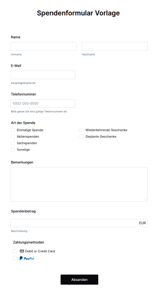 Spendenformular Vorlage