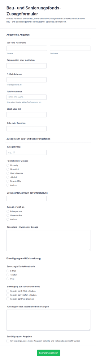 Spendenzusagen Für Den Baufonds Formular