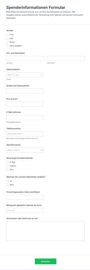 Spender Informationsformular