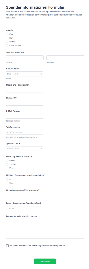 Spender Informationsformular