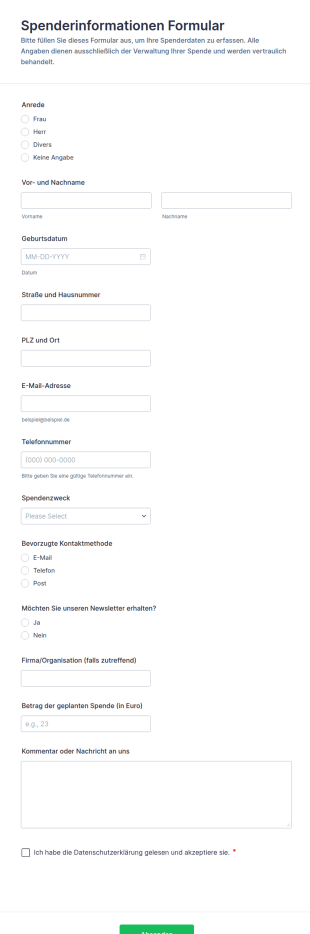 Spender Informationsformular