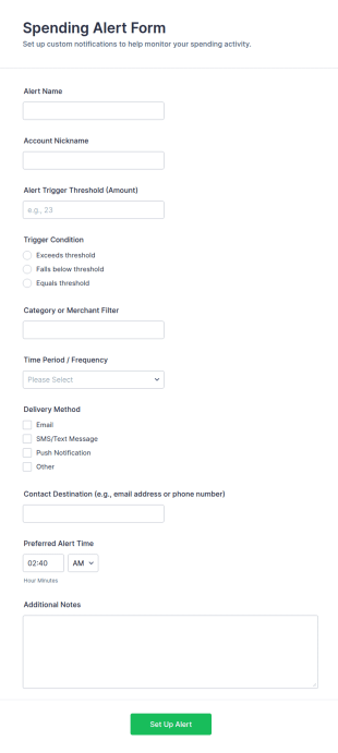 Spending Alert Form Template