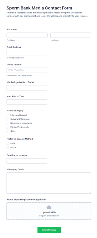 Sperm Bank Media Contact Form Template