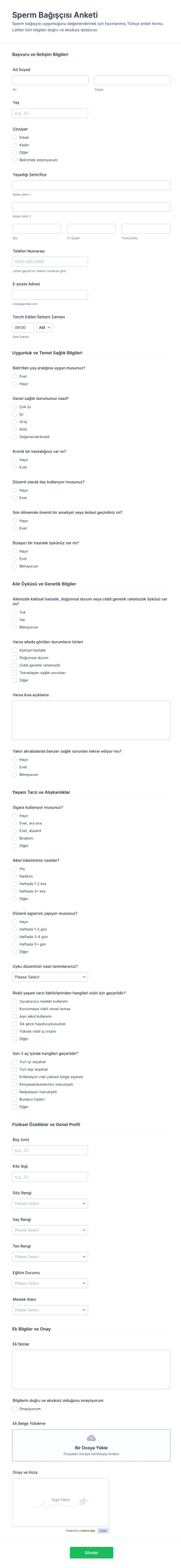 Sperm Donörü Anketi Form Şablonu