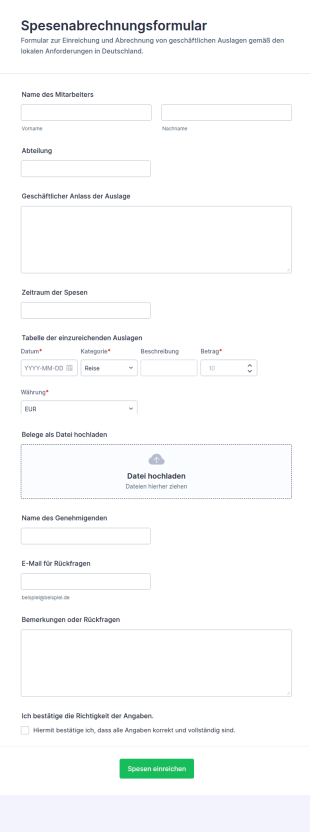 Spesenabrechnung Formular