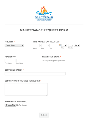 Spi Waterpark Maintenance Request Form Template