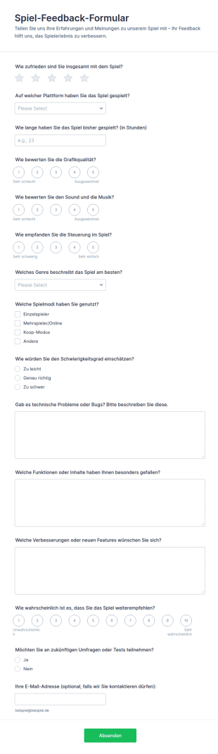 Spiel Feedback Umfrage