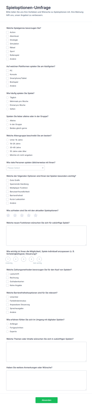 Spieleinstellungen Umfrage