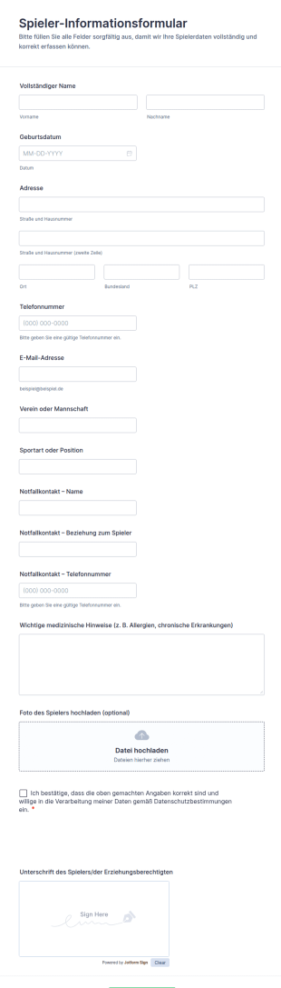Spieler Informationsformular