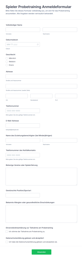 Spieler Probetraining Anmeldeformular