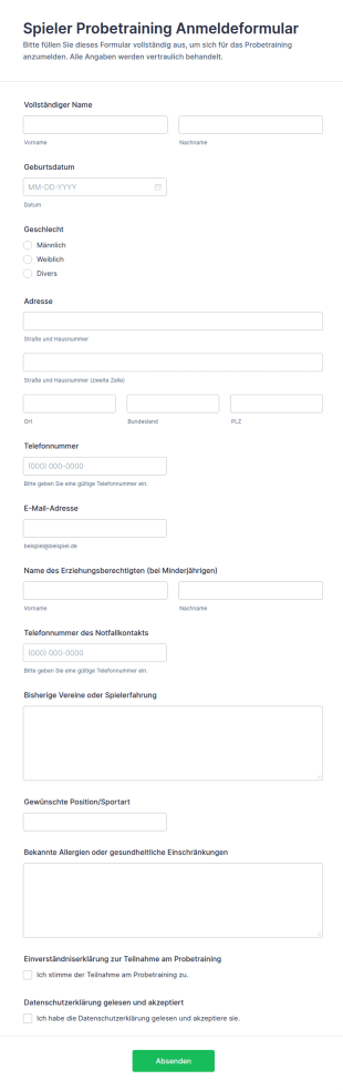 Spieler Probetraining Anmeldeformular