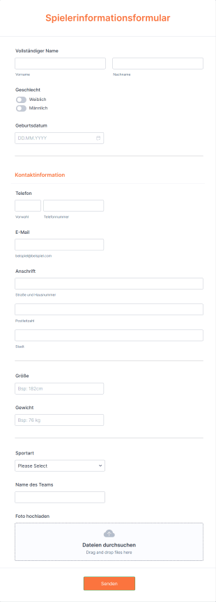 Spielerinformationsformular Form Template