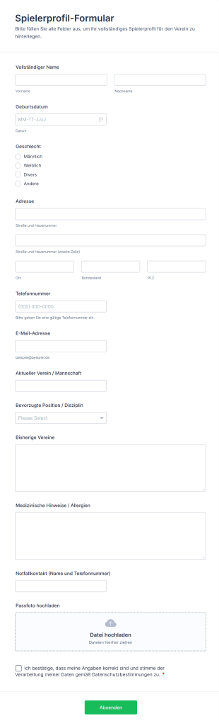 Spielerprofil Formular