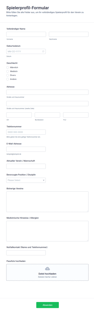 Spielerprofil Formular