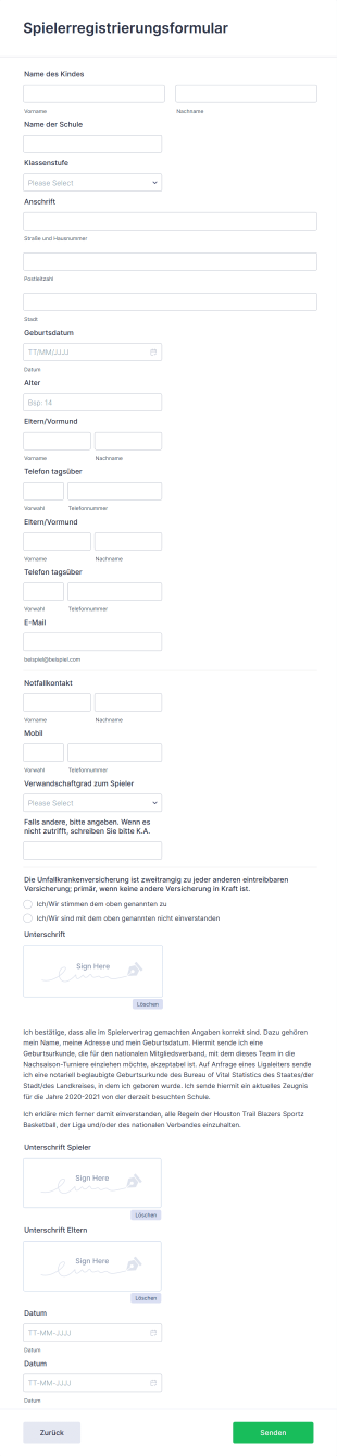 Spielerregistrierungsformular