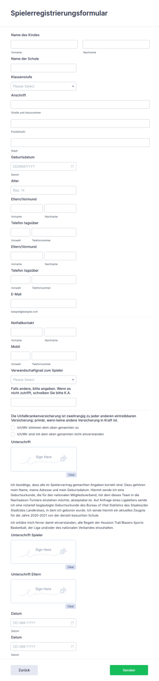 Spielerregistrierungsformular