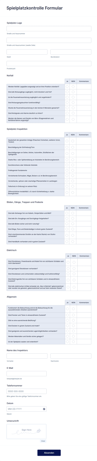 Spielplatzkontrolle Formular