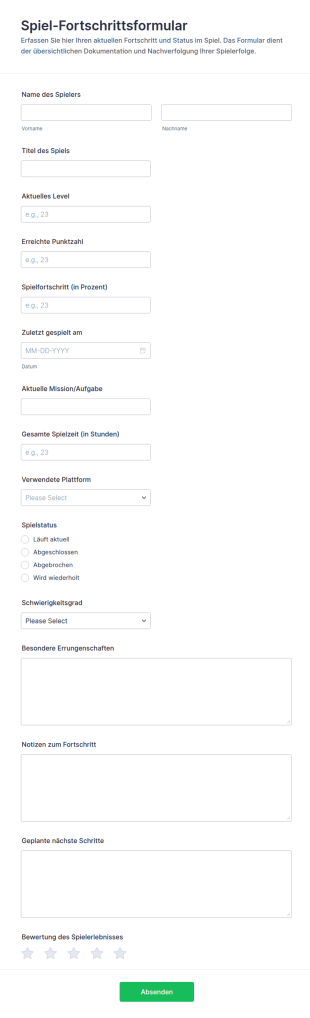 Spielstand Tracking Formular