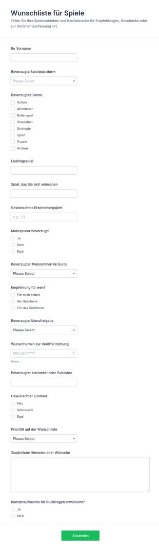 Spielwunsch Formular