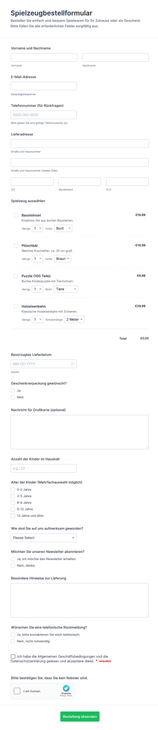 Spielzeugbestellformular