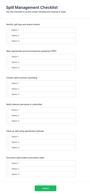 Spill Management Checklist Form Template