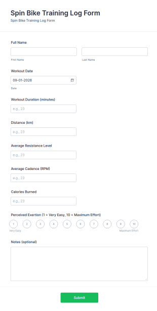 Spin Bike Training Log Form Template