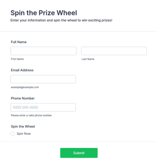 Spin The Prize Wheel Form Template