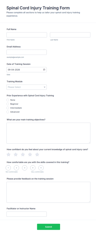 Spinal Cord Injury Training Form Template