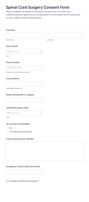 Spinal Cord Surgery Consent Form Template