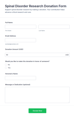 Spinal Disorder Research Donation Form Template