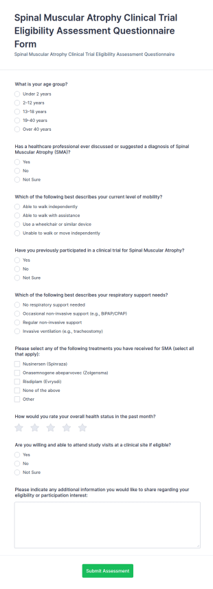 Spinal Muscular Atrophy Clinical Trial Eligibility Assessment Form Template