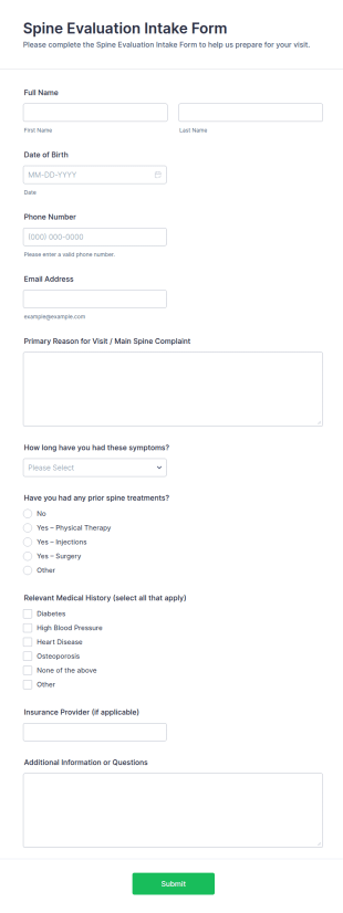 Spine Evaluation Intake Form Template
