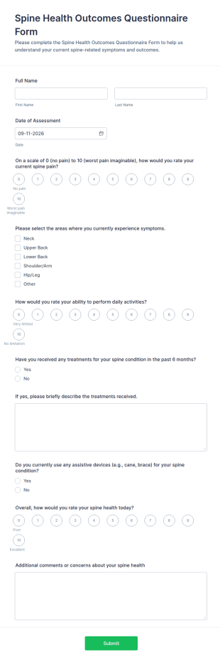 Spine Health Outcomes Questionnaire Form Template
