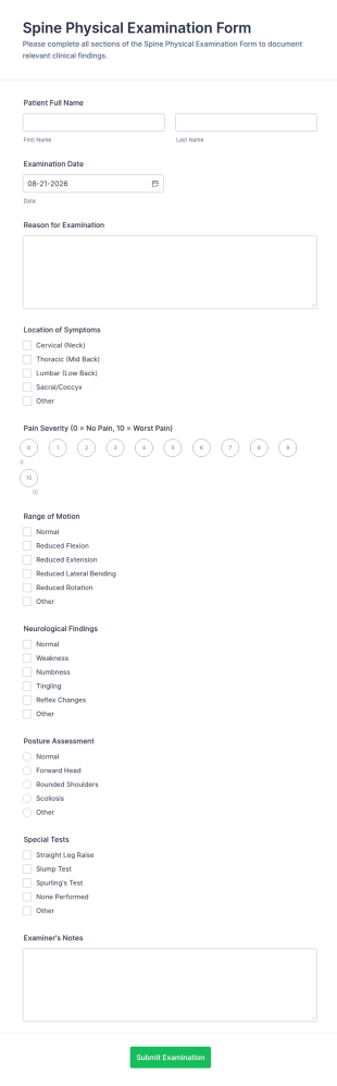 Spine Physical Examination Form Template