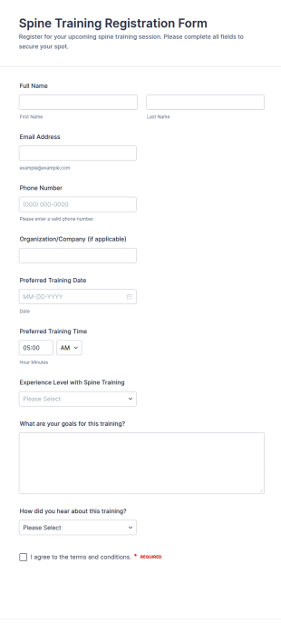 Spine Training Registration Form Template