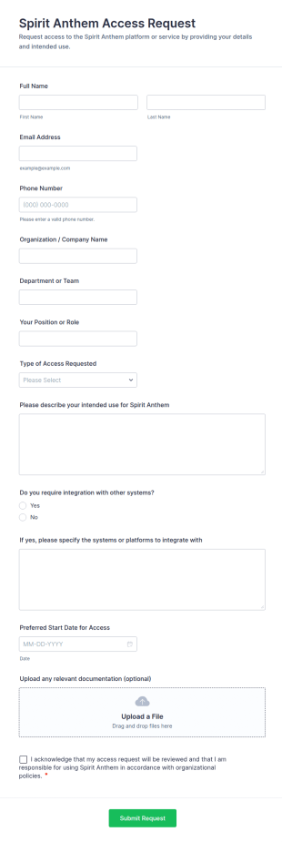 Spirit Anthem Access Request Form Template