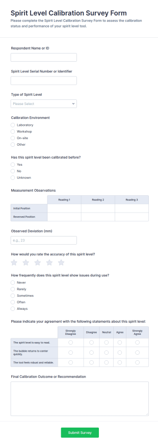 Spirit Level Calibration Survey Form Template